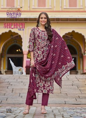 Shehnai vol 1 by Radhika life style printed hand work kurti pant and dupatta catalogue at low rate readymade suit catalogs