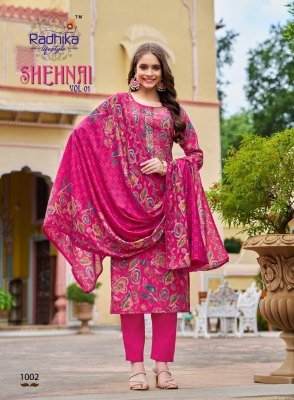 Shehnai vol 1 by Radhika life style printed hand work kurti pant and dupatta catalogue at low rate readymade suit catalogs