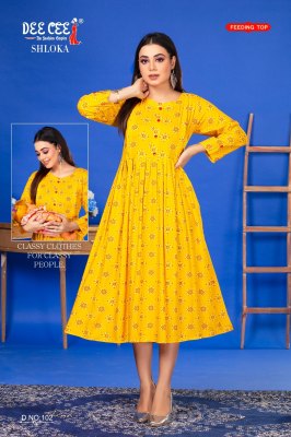 Shloka by Dee cee falred long feeding kurti catalogue at affordable rate kurtis catalogs