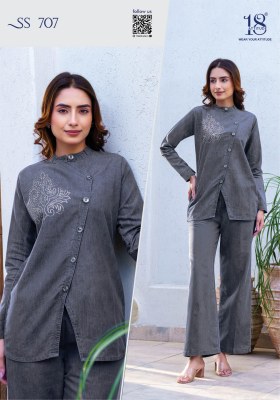 Sho shaa vol 7 by 18 attitude premium denim cotton co ord set catalogue at affordable rate Size wise Combo Set