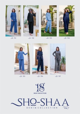 Sho shaa vol 7 by 18 attitude premium denim cotton co ord set catalogue at affordable rate Size wise Combo Set