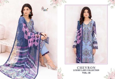 Shree Fab Chevron Luxury Lawn Collection Vol 18 Pure Lawn Cotton Embroidery Work Pakistani suits catalogue wholesaler  pakistani suit catalogs