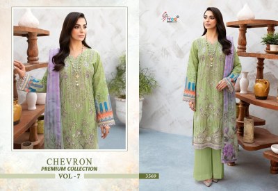 Shree Fab Chevron Premium Collection Vol 7 Pure Cotton Self Embordered With Patch Cotton dupatta Pakistani suits wholesale  pakistani suit catalogs