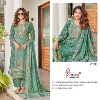 Shree Fab KT 238 Pure Viscose maslin Rayon Dress Material Digital Print And Hand Work Wholesale dress material catalogs