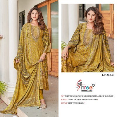 Shree Fab KT 238 Pure Viscose maslin Rayon Dress Material Digital Print And Hand Work Wholesale dress material catalogs