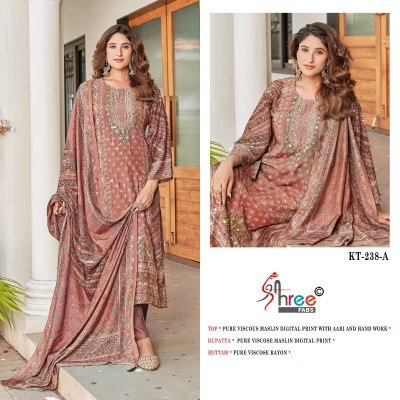 Shree Fab KT 238 Pure Viscose maslin Rayon Dress Material Digital Print And Hand Work Wholesale dress material catalogs