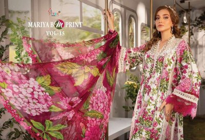 Shree Fab Maria B M Print Vol 15 Exclusive Embroidery Patches Work Chiffon Dupatta Cotton Pakistani Suits catalogue wholesale rate  pakistani suit catalogs