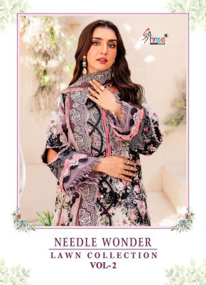 Shree Fab Needle Wonder Lawn Collection Vol 2 Pure Cotton Patches Work Chiffon Dupatta Pakistani suits catalogue wholesaler supplier  Shree fab