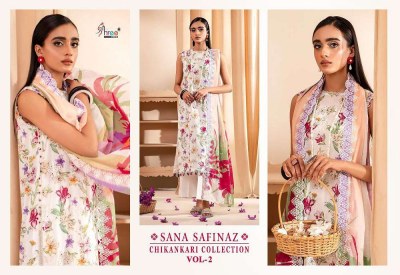 Shree Fab Sana Safinaz Chikankari Collection Vol 2 Pure Cotton  Self Embroidery Pakistani suits catalogue with Embordered dupatta   pakistani suit catalogs