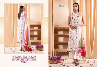 Shree Fab Sana Safinaz Chikankari Collection Vol 2 Pure Cotton  Self Embroidery Pakistani suits catalogue with Embordered dupatta   pakistani suit catalogs