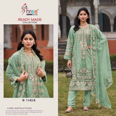 Shree fab by Catalogue name.R 1143 organza embroidered ready made Pakistani suits catalogue at wholesale price  pakistani suit catalogs