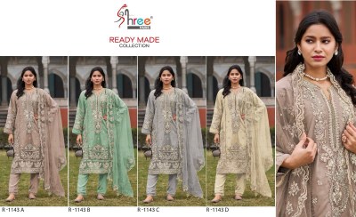 Shree fab by Catalogue name.R 1143 organza embroidered ready made Pakistani suits catalogue at wholesale price  pakistani suit catalogs