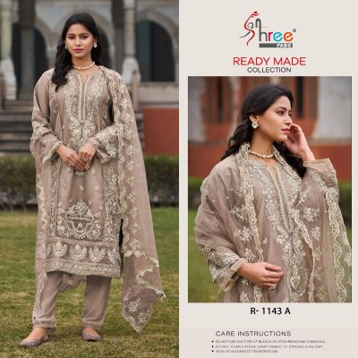 Shree fab by Catalogue name.R 1143 organza embroidered ready made Pakistani suits catalogue at wholesale price  pakistani suit catalogs