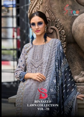 Shree fab by bin saeed lawn collection vol 10 pure cotton self embroidered pakisatani suit catalogue at low rate Shree fab