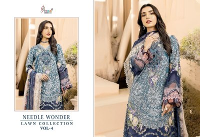 Shree fab needle wonder by lawn collection vol 4 pure cotton printed unstitched salwar kameez catalogue at low rate pakistani suit catalogs