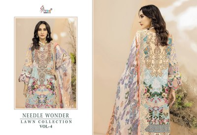 Shree fab needle wonder by lawn collection vol 4 pure cotton printed unstitched salwar kameez catalogue at low rate pakistani suit catalogs