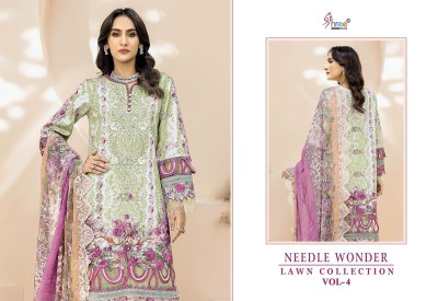 Shree fab needle wonder by lawn collection vol 4 pure cotton printed unstitched salwar kameez catalogue at low rate pakistani suit catalogs