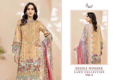 Shree fab needle wonder by lawn collection vol 4 pure cotton printed unstitched salwar kameez catalogue at low rate pakistani suit catalogs