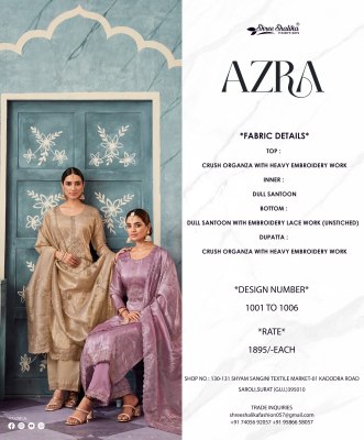 Shree  shalika by Azra organza embroidered unstitched suit catalogue at affordable rate salwar kameez catalogs