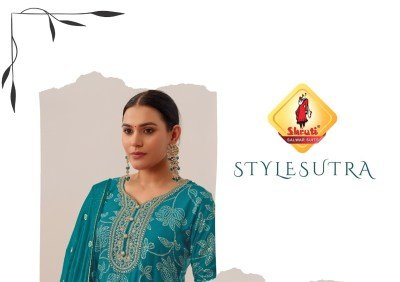 Shruti Suits Style Sutra Pure Viscose Vatican Soft Silk Suit with Trendy Prints  Vatican Silk Pant And Chiffon Dupatta Featuring All Over Sequin Work  Shruti