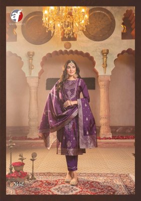 Silk Affair vol 3 by Anju fabric banarasi silk designer kurti pant and dupatta catalogue at low rate kurti pant with dupatta Catalogs