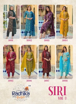 Siri vol 3 by Radhika Life style Reyon capsule foil printed kurti pant and dupatta catalogue at affordable rate readymade suit catalogs