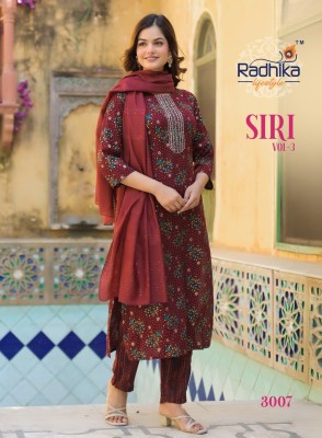 Siri vol 3 by Radhika Life style Reyon capsule foil printed kurti pant and dupatta catalogue at affordable rate readymade suit catalogs