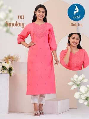 Smokey by Kaya super reyon with dori work fancy kurti catalogue at affordable rate kurtis catalogs