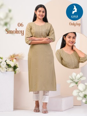 Smokey by Kaya super reyon with dori work fancy kurti catalogue at affordable rate kurtis catalogs