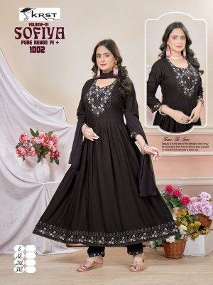Sofia  3Pcs Vol New Pure Reyon Long Ghera Kurti Set with Work Dupatta Neptol Design Wholesale Catalogs  kurtis catalogs
