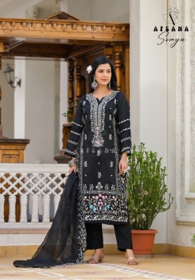 Somya black white and Afsana organza beautiful work readymade suit catalogue at low rate readymade suit catalogs