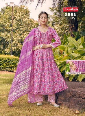 Sona vol 3 by Taniksh Capsual reyon printed embroidered readymade suit catalogue at affordable rate readymade suit catalogs