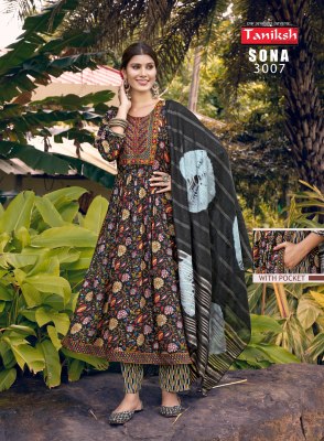 Sona vol 3 by Taniksh Capsual reyon printed embroidered readymade suit catalogue at affordable rate readymade suit catalogs