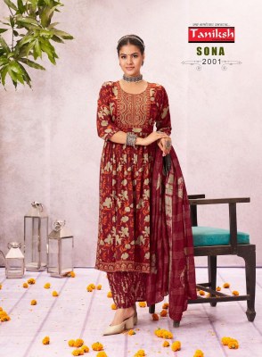 Sona vol 7 by Taniksh Capsule reyon printed flared kurti pant and dupatta catalogue at low rate readymade suit catalogs