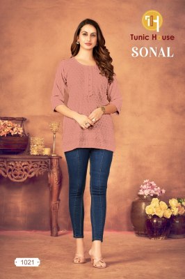 Sonal by Tunic House Fully Chikankari Front Work Western Short Top Catalogue kurtis catalogs