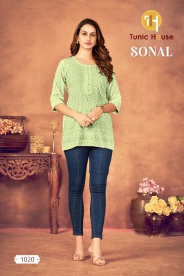 Sonal by Tunic House Fully Chikankari Front Work Western Short Top Catalogue kurtis catalogs