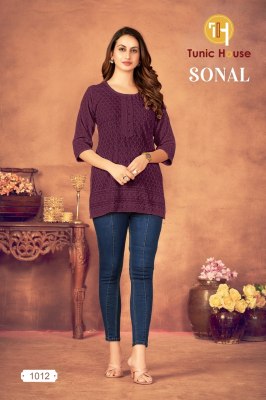 Sonal by Tunic House Fully Chikankari Front Work Western Short Top Catalogue kurtis catalogs