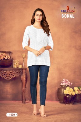 Sonal by Tunic House Fully Chikankari Front Work Western Short Top Catalogue kurtis catalogs