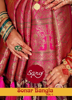 Sonar Bangla vol 1 by Saroj Pure Sattin Silk with Heavy Swarovski Work saree catalogue sarees catalogs