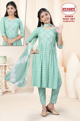 Sonee by Devi Reyon Printed Long Kurti Pant and Dupatta catalogue at affordable rate readymade suit catalogs