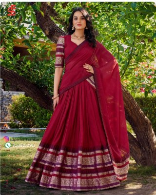 Southindian Festival And Bridemaids Collection Red Colour Royal Look In Southindian Lehenga Choli Wholesale  Single