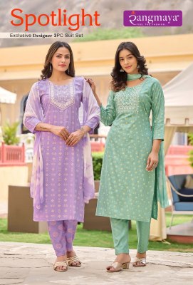 Spotlight by Rangmaya reyon slub printed kurti pant and dupatta catalogue at low rate 