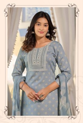 Spotlight by Rangmaya reyon slub printed kurti pant and dupatta catalogue at low rate readymade suit catalogs