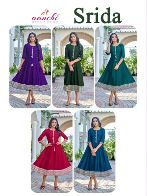 Srida by Aanchi Flair Kali Cut Embroidered Kurti collection with affordable rate kurtis catalogs