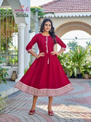 Srida by Aanchi Flair Kali Cut Embroidered Kurti collection with affordable rate kurtis catalogs