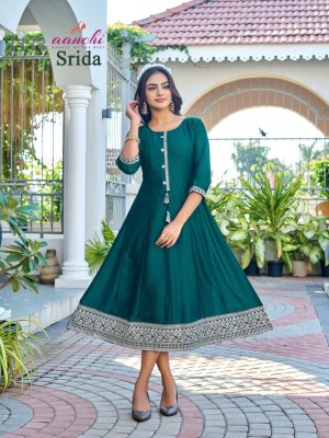 Srida by Aanchi Flair Kali Cut Embroidered Kurti collection with affordable rate kurtis catalogs