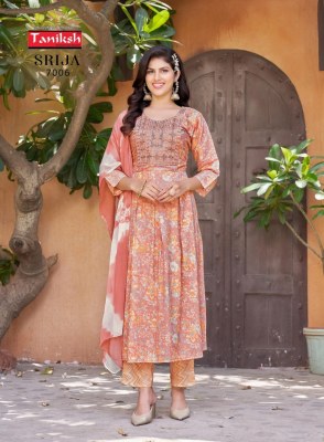 Srija vol 7 by Taniksh reyon printed embroidered kurti pant and dupatta catalogue at affordable rate readymade suit catalogs