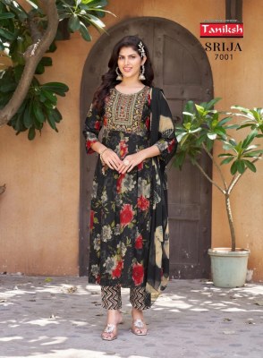 Srija vol 7 by Taniksh reyon printed embroidered kurti pant and dupatta catalogue at affordable rate readymade suit catalogs