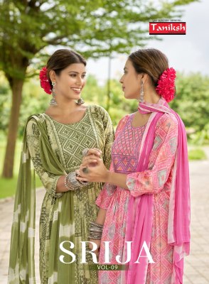 Srija vol 9 by Taniksh Neck Embroidered Reyon Foil Printed Anarkali Suit Catalogue at affordable rate Taniksh