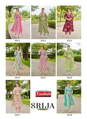 Srija vol 9 by Taniksh Neck Embroidered Reyon Foil Printed Anarkali Suit Catalogue at affordable rate fancy Anarkali suit catalogs